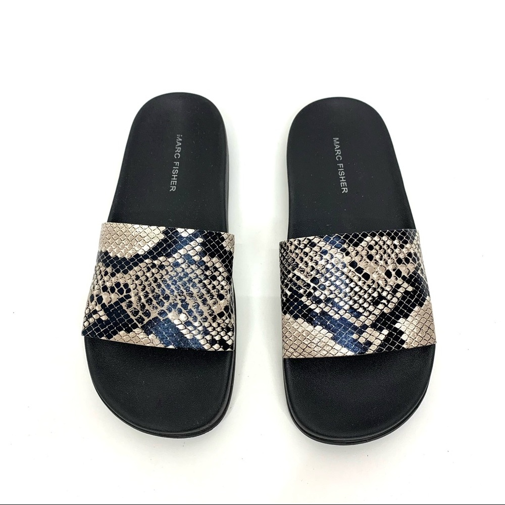 Marc Fisher Python Snakeskin Print Slides Black &… - image 2